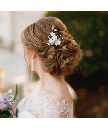 5 pieces flower bride hairpong silver flowers pearl hairclub pearls white wedding silver hair clips hair flower bride hairpins wedding hair accessories communion girl bridal jewelry hair