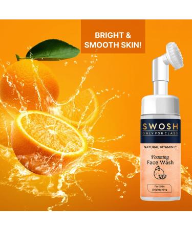 SWOSH Natural Vitamin C Foaming Face Wash for Oily & Pimple Prone Skin - Paraben Sulfate & Silicone Free with Built-in Brush | 100ml - Buy Online on GoSupps.com
