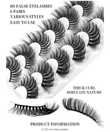 Buy Mink Lashes - Wispy Cat Eye False Eyelashes | 8D Volume Natural Look 6 Pairs Long-lasting & Ultra-light - Buy Online on GoSupps.com