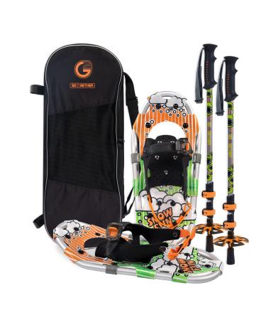 G2 16 Inch Kids Snowshoes, Snow Baskets, Storage Bag, Fast Ratchet Binding Design, for Child Youth Boys and Girls, Blue&Orange Avaliable Orange Snowshoe W/Poles