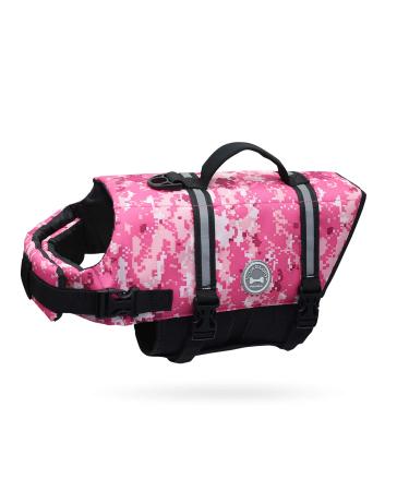 Vivaglory Ripstop Dogs Rescue vest For Small Medium Boat Dog Wallpage with improved buoyancy & visibility camouflage pink S: 43-53cm (chest circumference) Tarnrosa
