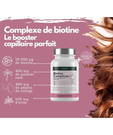 EXVital Biotine Complexe Vitamines pour les cheveux Avec extraits de palmier nain de p pins de courge et de racine d ortie 240 capsules v ganes enrichies en s l nium et zinc test en laboratoire - Buy Online on GoSupps.com