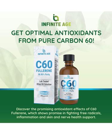 Infinite Age C60 Fullerene 99.95% Purity 100ml Super Antioxidant Solution with Olive Oil - Skin & Nerve Support - Soothes Inflammation - Purity Transparency - 3.4 Fl Oz - Buy Online on GoSupps.com