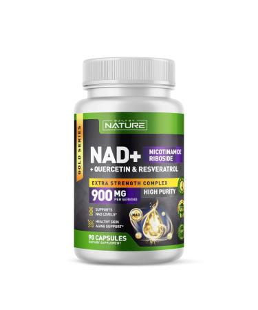 Built by Nature NAD Supplement NAD+ Nicotinamide Riboside with Resveratrol & Quercetin 900mg Formula NMN Alternative Supplement for Energy Cellular Health & Anti-Aging 90 Capsules