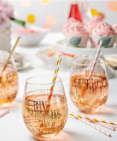 Biodegradable Paper Straws 200 Pack Pink & Gold Multi-Pattern for Birthday Wedding Holiday Decoration - Buy Online on GoSupps.com