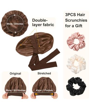 Welrog Silk Sleeping Hood for Women - Night Hair Bonnet & Sleep Cap - Coffee Color + 3 Hair Ties | Ideal for Healthy Hair Care - Buy Online on GoSupps.com