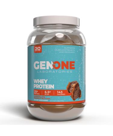GenOne Whey Protein Powder Isolate 25g Protein and 6.5g BCAAs per Serving Chocolate Peanut Butter Low Carb Fast Digesting 30 Servings 2.25 LB