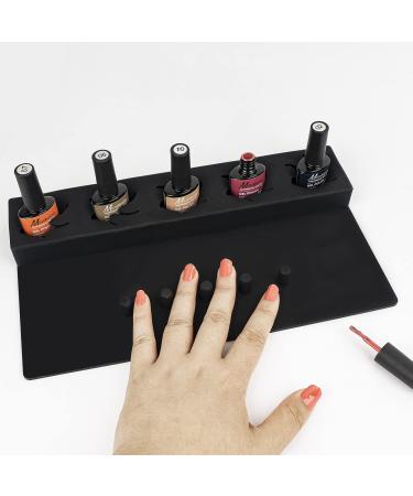 USEAMIE Nail Polish Holder Silicone Fingernail Painting Tools  Nail Polish Organizer with Fixed Finger with Anti-Spill Bottle Stand and Finger Separators for Pedicure Manicure Black