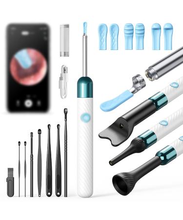 LMFLXOFD Hd Visual Ear Wax Removal Kit Smart WiFi Chip 3000w Pixel Endoscope 1.4-2cm Focal Length 360 Directional Ear Cleaning Visualization App with 3 Inspection Accessories 8 Set White