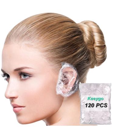 Keeygo 120 Pack Disposable Ear Covers For Shower Waterproof Plastic Ear Shower Caps Ear Protectors for Hair Dye Hair Dryer Bathing ear cap