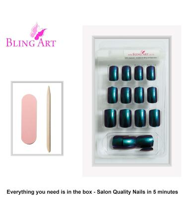 Shop False Nails Bling Art Green Purple Chameleon French Squoval - 24 Stunning Fake Tips for Perfect Nail Art - Buy Online on GoSupps.com