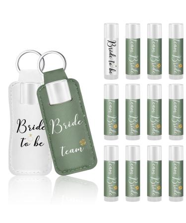 24 Pack Bachelorette Party Favor Lip Balm Set Team Bride Lip balm with Lipstick Holder Keychain Bride to be Lip balm Bridal Shower Proposal Gifts for Wedding Party Favors(White Sage Green)
