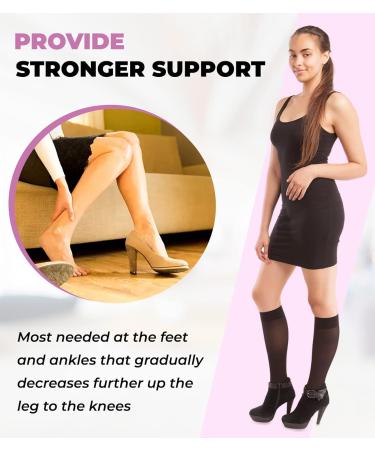 GABRIALLA Sheer Knee High Compression Stockings 20-22 mmHg - Women's Large Black - Buy Online on GoSupps.com