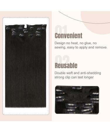 FSHINE 20 Inch Real Hair Clip-In Extensions - 120g - 7 Pieces Natural Black Remy Hair #1B - 50cm Length - Buy Online on GoSupps.com