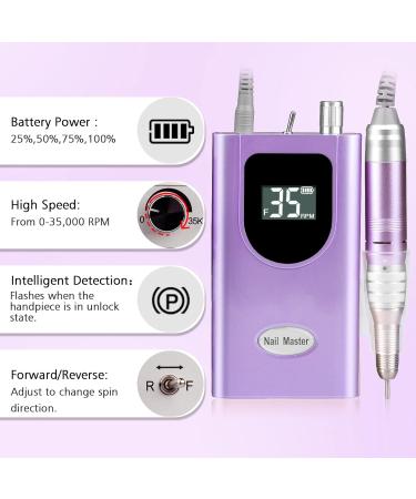 AZ GOGO Electric Nail Cutter - Professional 35000 RPM Nail File for Gel & Acrylic Nails | Portable Manicure & Pedicure Set with 5 Attachments | Adjustable Speed & Direction - Violet - Buy Online on GoSupps.com