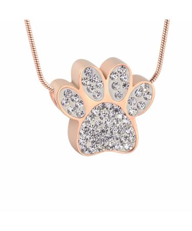 QGJNSGC Urn Necklace for Ashes, Paw Print Cremation Jewelry for Ashes with Crystal Urn Necklace Keepsake Jewelry for Pet Ashes Pendant Memorial Gifts for Pet Lover Rose B