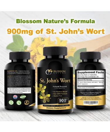 St Johns Wort 900mg Mood Support Supplement - 120 Vegetable Capsules (2 Month Supply) | Vegan Non-GMO, 450mg Hypericum Perforatum with 0.3% Hypericin - Buy Online on GoSupps.com