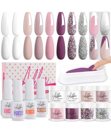 Aikker Acrylic Nail Dipping Powder Starter Kit Base and Activator Clear Set 13pcs Nude French Nails Art System No Need UV LED Cured AK09 French Set