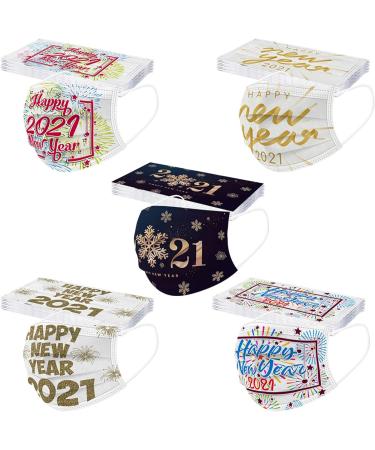 ZQP BEUU 50PCS 2021 Happy New Year Adults Disposable Face Macks Adults Christmas 3Ply Face Macks Cute Print Breathable Face Balaclava - Buy Online on GoSupps.com