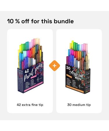 Acrylic Paint Pens Set - 42 Extra-Fine Tip Markers for Rock, Wood, Canvas, Ceramic, Fabric, Glass - 40 Colors + Black & White - Buy Online on GoSupps.com