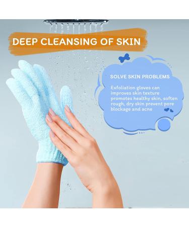 Exfoliating Bath Gloves for Shower - Double Sided Microfiber Scrubber for Men, Women, Kids - Blue (2pcs) - Buy Online on GoSupps.com