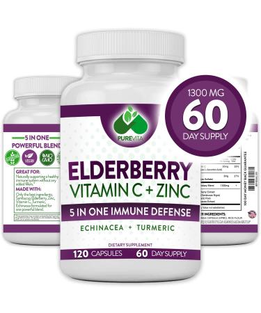 Elderberry with Zinc and Vitamin C for Adults - proprietary 5 in 1 blend with Turmeric and Echinacea - daily antioxidant and immune support supplement