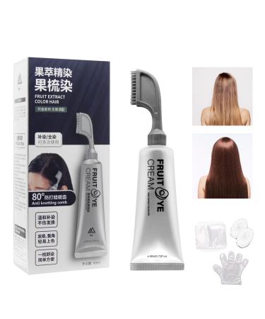 Plant extract hair dye essence Fruit Essence Hair Dyeing Comb Natural Plant Fruit Hair Dye Cream Instant Hair Dye for All Hair Types (Chestnut brown)