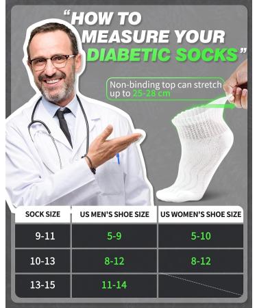 LIN Diabetic Socks for Men & Women | Extra Wide Non Binding - 12 Pack (White and Black, Size 10-13) - Buy Online on GoSupps.com