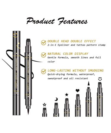 LOKFAR Double-headed Liquid Eyeliner Stamp Pen Set - 6 Pcs Waterproof Eyeliner Pencil for Women - Long-Lasting Eye-liner Stencils - Triangle Star Moon Heart Flower Smiley - Buy Online on GoSupps.com