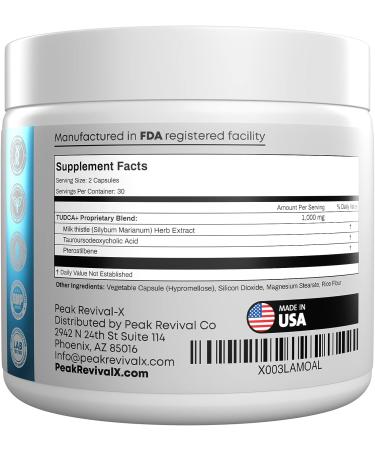 Peak Revival-X TUDCA+ 1000mg Bile Salt Supplement - Liver Support & Detox - Digestive Health - Inflammation & Skin Health - 60 Vegan Capsules - Third-Party Tested - Made in The USA - Buy Online on GoSupps.com