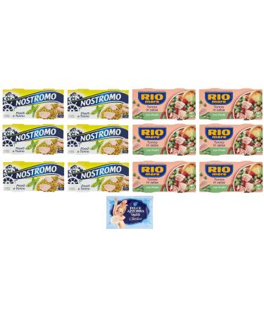 Rio Mare Nostromo Pack of 12 Tuna and Pea Test Sachets 150g + 1 Felce Azzurra Talcum Powder Sachet 100g