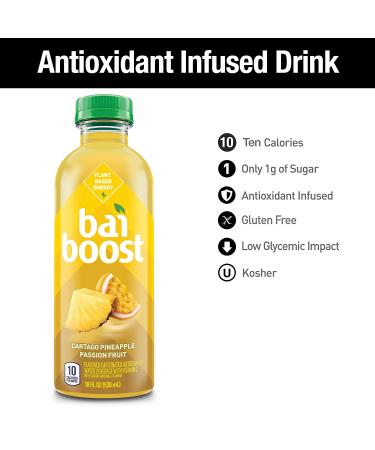 Bai Boost Cartago Pineapple Passionfruit Antioxidant Infused Beverage 18 Fl Oz Bottle (Pack of 12) - Buy Online on GoSupps.com