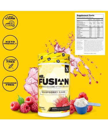 Mr. Fusion Pre Workout Supplement - Nutrithority Raspberry Rage 40 Servings | Intense Focus Nitric Oxide Booster No Crash Energy Powder for Strength & Gains - Buy Online on GoSupps.com