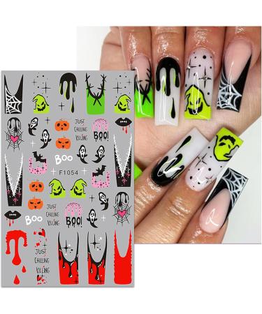 Halloween Nail Stickers 12 Sheets Self-Adhesive Nail Decal Ghosts Pumpkin Cobweb Nail Art Decoration Design Supplies - Buy Online on GoSupps.com