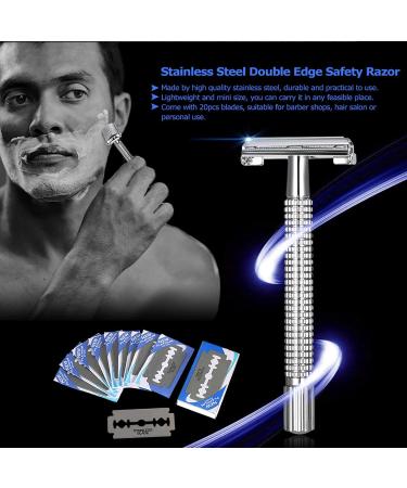 Buy Stainless Steel Double Edge Safety Razor Set | 20pcs Blades for Men | Premium Shaving Experience - Buy Online on GoSupps.com