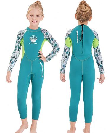 MWTA Wetsuit for Kids Boys Girls 2.5mm Neoprene Thermal Swimsuit Fullsuit Wet Suits Long Sleeve for Toddler Child Junior Youth Swimming, Diving, Surfing AQUA-Fullsuit 0-2 years / S /Height 3335
