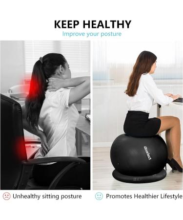 HBselect Exercise Ball Chair + Anti-Slip Base & Resistance Bands | 65cm Black Swiss Gym Ball for Yoga Pilates Pregnancy | Anti-Burst & Extra Thick - Buy Online on GoSupps.com