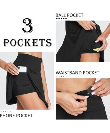 Baleaf Women's Pleated Tennis Skirt with Shorts Pockets - Black - Small | Athletic Golf Skort for Running & Sports - Buy Online on GoSupps.com