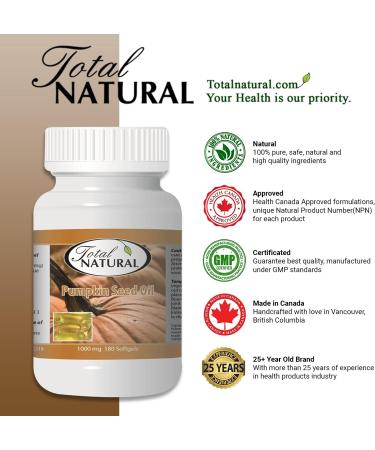 Pumpkin Seed Oil 1000mg 180s 2 bottles by Total Natural Men And Sex Health Care Supports Healthy Prostate And Urinary Control Made In Canada - Buy Online on GoSupps.com