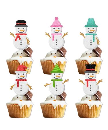 18pcs White Glitter Snowman Dessert Cupcake Topper Winter Wonderland Theme Decor Supplies Baby Shower Boys Girls Happy Birthday Party Decorations