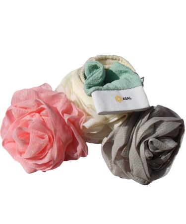 Shower Rose Flowers Bath Loofah Sponge Balls for Beauty Spa Bath (2pcs)  Exfoliating Glove Body Wash Body Scrub for Skin Care  & Dual Sided Back Scrubber Puff for Shower  Men Women Self Care Set