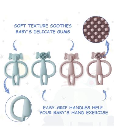 Vicloon Baby Bite Toys - 2 BPA-Free Silicone Elephant Teething Rings for Infants (3+ Months) - Pink & Blue - Stimulating & Massaging Gum Relief - Buy Online on GoSupps.com