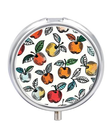 Round Pill Box Vintage Style Leaves Print 3 Compartment Medicine Pill Case Print Pill Organizer Decorative Metal Portable Pill Box Pocket Pill Box