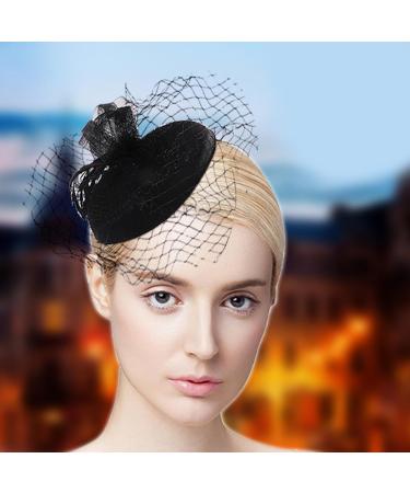 amangul Elegant Mesh Veil Top Hat Shape Hairbands Bride Colorful Headband Mesh Veil Top Hat Style Headband for Wedding(Black) - Buy Online on GoSupps.com