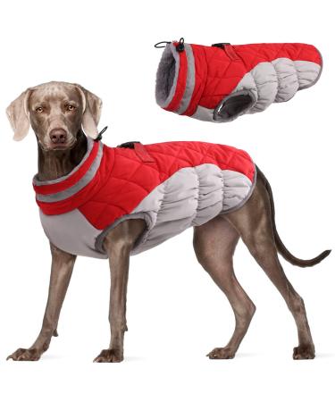 FUAMEY Padded Vest Dog Jacket - Reflective Dog Winter Coat Windproof Warm Winter Dog Jacket Comfortable Dog Apparel for Cold Weather - Warm Zip Up Dog Snowproof Vest for Small Medium and Large Dogs Large(chest:24in) Red
