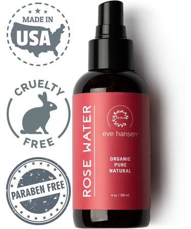Eve Hansen Organic Rose Water Spray | 4 oz Moroccan Rosewater Face Toner & Makeup Setting Spray | Refreshing & Soothing Mist for Face, Neck, and Hair | Cruelty-Free & Alcohol-Free - Buy Online on GoSupps.com