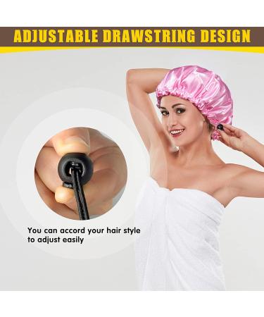 4 Pack Adjustable Waterproof Shower Caps for Women and Men - Reusable, Double Layer, Stylish Satin Hair Bonnet - Ideal for Long Hair - Solid Medium - PEVA Lined Shower Hat - Buy Online on GoSupps.com