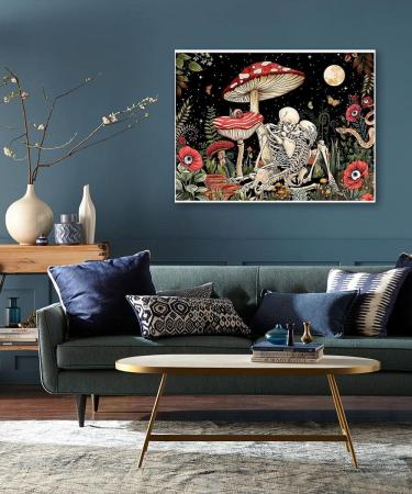 Mushroom Skeleton Trippy Flower Plant Cross Stitch Kit - Hippie Nature Moon Star Design - 12x16 inch - Buy Online on GoSupps.com