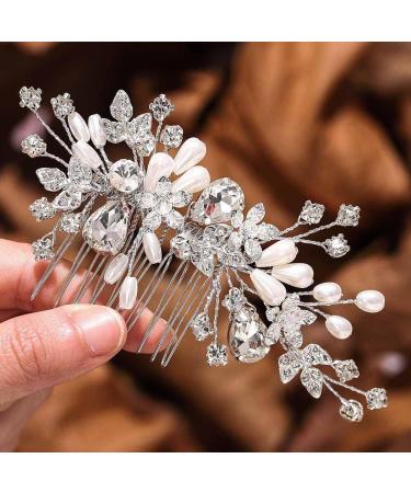 Zoestar Wedding Hair Combs Slides Silver Crystal Headpiece Pearl Bridal Hair Jewelry Rhinestone Hair Accessories for Women and Girls - Buy Online on GoSupps.com