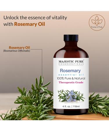 Majestic Pure Rosemary Essential Oil with Glass Dropper - Huge 4 Fl Oz - 100% Pure and Natural Rosemary Oil - Therapeutic Grade Essential Oils for Diffuser Aromatherapy Soap and Candle Making - Buy Online on GoSupps.com